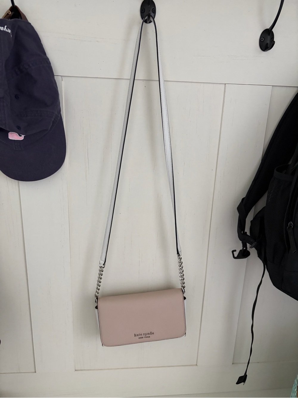 kate spade blush pink leather crossbody with chain-accent strap